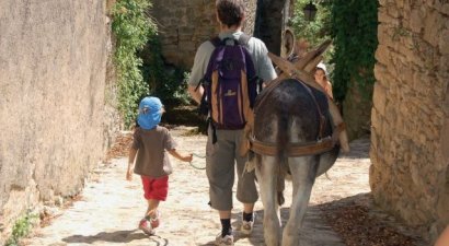 Фото прогулки с осликом на индивидуальном семейном туре с детьми